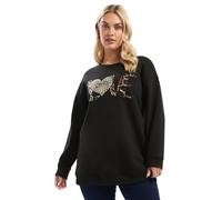 Yours Curve Leopard Heart Sweatshirt - Women's - Plus Size Curve Black