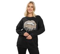 Yours Curve Leopard Lips Sequin Embellished Sweatshirt - Women's - Plus Size Curve Black