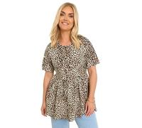 Yours Curve Leopard Print Bow Tie Front Peplum Top - Women's - Plus Size Curve Brown