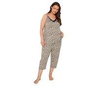 Yours Curve Leopard Print Cropped Pyjama Set - Women's - Plus Size Curve Brown