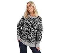 Yours Curve Leopard Print Knitted Jumper - Women's - Plus Size Curve Grey