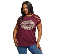 Yours Curve Leopard Print Lips Laser Cut T-Shirt - Women's - Plus Size Curve Red
