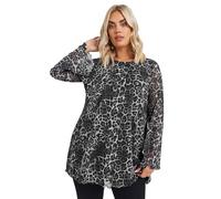 Yours Curve Leopard Print Mesh Top - Women's - Plus Size Curve Grey