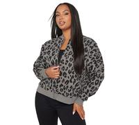 Yours Curve Leopard Print Oversized Sweat Bomber Jacket - Women's - Plus Size Curve