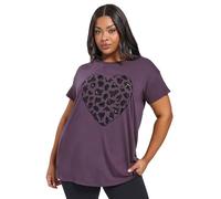Yours Curve Leopard Print Sequin Heart T-Shirt - Women's - Plus Size Curve Purple