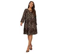 Yours Curve Leopard Print Textured Tie Neck Dress - Women's - Plus Size Curve Brown