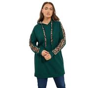 Yours Curve Leopard Print Trim Hoodie - Women's - Plus Size Curve Green