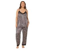 Yours Curve Leopard Satin Lace Cami Pyjama Set - Women's - Plus Size Curve Black