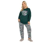 Yours Curve 'Lets Get Cosy' Fairisle Wide Leg Pyjama Set - Women's - Plus Size Curve Green