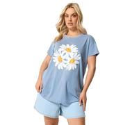 Yours Curve Light Blue Daisy Embellished Graphic T-Shirt - Women's - Plus Size Curve
