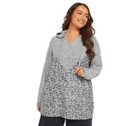 Yours Curve Light Leopard Print Stud Hoodie - Women's - Plus Size Curve Grey