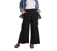 Yours Curve Linen Cargo Trousers - Women's - Plus Size Curve Black