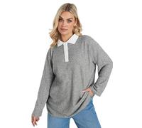 Yours Curve Long Sleeve Rugby Collar Top - Women's - Plus Size Curve Grey