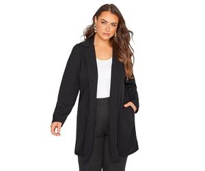 Yours Curve Longline Oversized Open Front Suit Blazer Jacket with Pockets - Women's - Plus Size Black 14