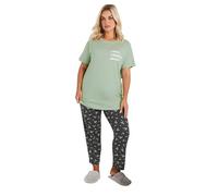 Yours Curve 'Love Grows Here' Wide Leg Pyjama Set - Women's - Plus Size Curve Green