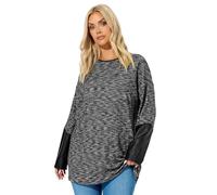 Yours Curve Marl Faux Leather Sleeve Top - Women's - Plus Size Curve Grey