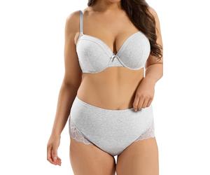 Yours Curve Marl Lace Back Full Briefs - Women's - Plus Size Curve Grey