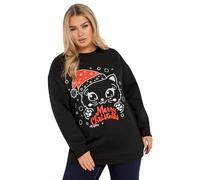 Yours Curve 'Merry Christmas' Cat Graphic Sweatshirt - Women's - Plus Size Curve Black