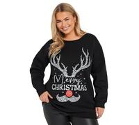 Yours Curve 'Merry Christmas' Glitter Reindeer Sweatshirt - Women's - Plus Size Curve Black