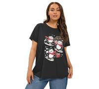Yours Women's 'Merry Christmas' Penguin Glitter Novelty T-Shirt in Black | Size: 18
