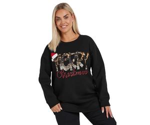 Yours Curve 'Merry Christmas' Sequin Embellished Sweatshirt - Women's - Plus Size Curve Black