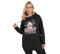 Yours Curve 'Merry Christmas' Slogan Reindeer Print Hoodie - Women's - Plus Size Curve Black
