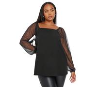 Yours Curve Mesh Glitter Sleeve Top - Women's - Plus Size Curve Black