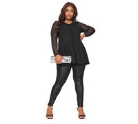 Yours Curve Mesh Sleeve Pleated Swing Top - Women's - Plus Size Curve Black