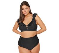 Yours Curve Metal Trim Frill Bikini Top - Women's - Plus Size Curve Black