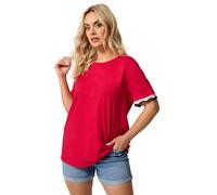 Yours Curve Metallic Crochet Trim T-Shirt - Women's - Plus Size Curve Red