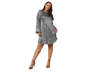 Yours Curve Metallic Plisse Dress - Women's - Plus Size Curve Silver