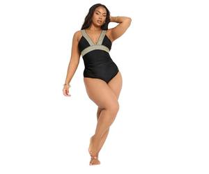 Yours Curve Metallic Tummy Control Swimsuit - Women's - Plus Size Curve