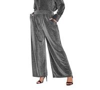Yours Curve Metallic Wide Leg Trousers - Women's - Plus Size Curve Silver