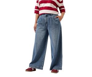 Yours Curve Mid Pleated Wide Leg Jeans - Women's - Plus Size Curve Blue