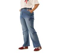 Yours Curve Mid Wide Leg Cargo Jeans - Women's - Plus Size Curve Blue