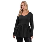 Yours Curve Mixed Rib Peplum Top - Women's - Plus Size Curve Black
