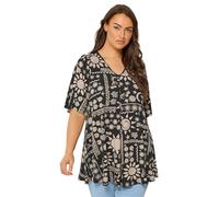 Yours Curve Mixed Summer Print Pleat Front Top - Women's - Plus Size Curve Black