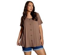 Yours Curve Mocha Brown Button Front Ribbed Swing Top - Women's - Plus Size Curve