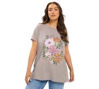 Yours Curve Mocha Brown Floral Stud T-Shirt - Women's - Plus Size Curve