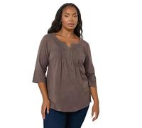 Yours Curve Mocha Pintuck Henley Top - Women's - Plus Size Curve