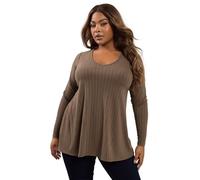 Yours Curve Mocha Ribbed Swing T-Shirt - Women's - Plus Size Curve