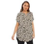 Yours Curve Natural Brown Abstract Print Notch Neck Top - Women's - Plus Size Curve
