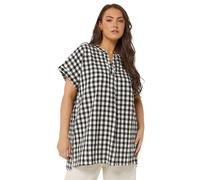 Yours Curve Natural Brown Check Overhead Half Placket Shirt - Women's - Plus Size Curve