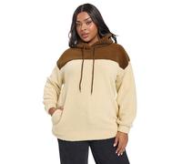 Yours Curve Natural Brown Colourblock Teddy Fleece Hoodie - Women's - Plus Size Curve