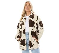 Yours Curve Natural Brown Cow Print Teddy Borg Jacket - Women's - Plus Size Curve