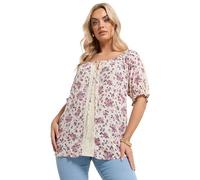 Yours Curve Natural Brown Ditsy Floral Top - Women's - Plus Size Curve