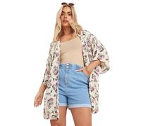 Yours Curve Natural Brown Floral Crochet Detail Kimono - Women's - Plus Size Curve