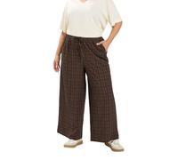 Yours Curve Natural Brown Gingham Wide Leg Texture Trousers - Women's - Plus Size Curve
