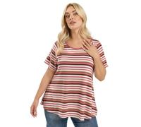 Yours Curve Natural Brown & Pink Stripe Ribbed Top - Women's - Plus Size Curve