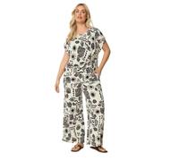 Yours Curve Natural Brown Summer Print Crinkle Grown On Sleeve Top - Women's - Plus Size Curve